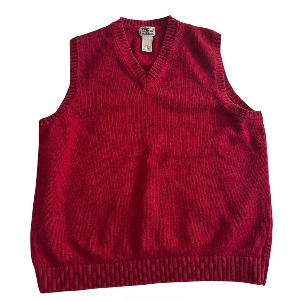 LL Bean Sweater Vest Mens Medium Red Cotton V-Neck Pullover Knit 0 FW80 Classic